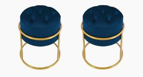 Kit 2 Puff Banqueta Estofado Decorativo Base De Ferro Capitonê Suede Azul Marinho Eli Móveis e Decoração