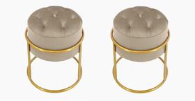 Kit 2 Puff Banqueta Estofado Decorativo Base De Ferro Capitonê Suede Bege Eli Móveis e Decoração