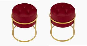 Kit 2 Puff Banqueta Estofado Decorativo Base De Ferro Capitonê Suede Bordo Do Lar Móveis e Decoração