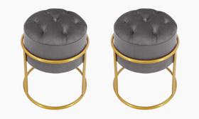 Kit 2 Puff Banqueta Estofado Decorativo Base De Ferro Capitonê Suede Grafite Do Lar Móveis e Decoração