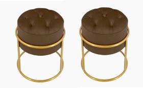 Kit 2 Puff Banqueta Estofado Decorativo Base De Ferro Capitonê Suede Marrom Eli Móveis e Decoração