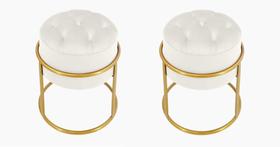 Kit 2 Puff Banqueta Estofado Decorativo Base De Ferro Capitonê Suede Off White Eli Móveis e Decoração