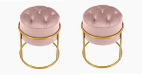 Kit 2 Puff Banqueta Estofado Decorativo Base De Ferro Capitonê Suede Rosa Eli Móveis e Decoração