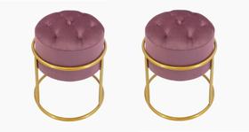 Kit 2 Puff Banqueta Estofado Decorativo Base De Ferro Capitonê Suede Rosê Do Lar Móveis e Decoração