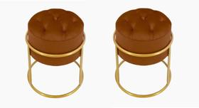 Kit 2 Puff Banqueta Estofado Decorativo Base De Ferro Capitonê Suede Terra Cota Do Lar Móveis e Decoração