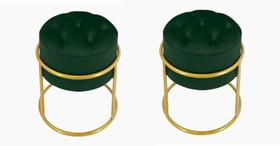 Kit 2 Puff Banqueta Estofado Decorativo Base De Ferro Capitonê Suede Verde Do Lar Móveis e Decoração