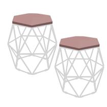 Kit 2 Puff Banqueta Luna Decorativo Sala Quarto Ferro Branco Assento MDF Rosa - Ahazzo Móveis