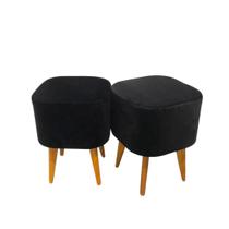 kit 2 Puff Banqueta Ravena Retro Veludo Preto Alto Padrão kit 2 Puff Banqueta Ravena Retro Veludo Preto Alto Padrão