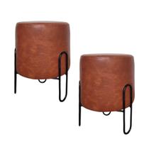 Kit 2 Puff Banqueta Redondo Ferro material sintético Sala Quart Kit 2 Puff Banqueta Redondo Ferro material sintético Sala Quart