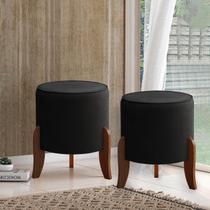 Kit 2 Puff Banqueta Redondo para Sala 46 x 47 Cm Veneza Suede Preto CCS