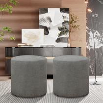 kit 2 Puff Banqueta Viena Decorativo Quarto Sala Redondo Linho Cinza