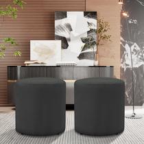 kit 2 Puff Banqueta Viena Decorativo Quarto Sala Redondo Veludo Cinza