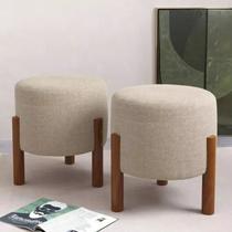 Kit 2 Puff Banquinho Decorativo Linho Luxo Pés Maciça Kit 2 Puff Banquinho Decorativo Linho Luxo Pés Maciça