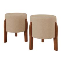 KIT 2 Puff Banquinho Redondo Dallas C/ Pés Madeira Maciça