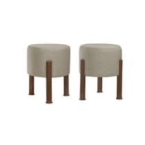 Kit 2 Puff Banquinho Redondo Decorativo Thor em Linho Pés Polietileno Cor Bege Kit 2 Puff Banquinho Redondo Decorativo Thor em Linho Pés Polietileno Cor Bege