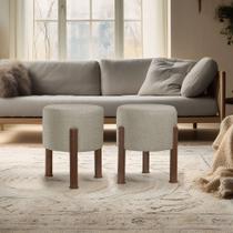 Kit 2 Puff Banquinho Redondo Decorativo Thor em Linho Pés Polietileno Cor Bege - PC MÓVEIS Kit 2 Puff Banquinho Redondo Decorativo Thor em Linho Pés Polietileno Cor Bege - PC MÓVEIS