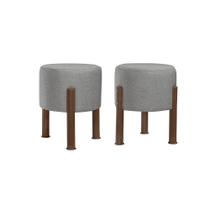 Kit 2 Puff Banquinho Redondo Decorativo Thor em Linho Pés Polietileno Cor Cinza Kit 2 Puff Banquinho Redondo Decorativo Thor em Linho Pés Polietileno Cor Cinza