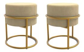 Kit 2 Puff Base Ferro Dourada Veludo Premium Varias Cores