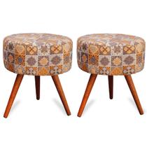 Kit 2 Puff Cama Inbox Bagdade Redondo com Pés em Madeira Maciça Tecido Suede