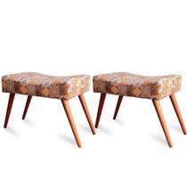 Kit 2 Puff Cama inBox Bagdade Retangular com Pés em Madeira Maciça Tecido Suede