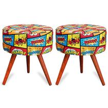 Kit 2 Puff Cama Inbox Boom Redondo com Pés em Madeira Maciça Tecido Suede