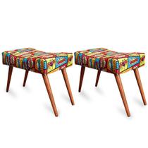 Kit 2 Puff Cama inBox Boom Retangular com Pés em Madeira Maciça Tecido Suede