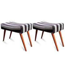 Kit 2 Puff Cama inBox Hamburgo Retangular com Pés em Madeira Maciça Tecido Suede