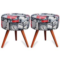 Kit 2 Puff Cama Inbox Londres Redondo com Pés em Madeira Maciça Tecido Suede