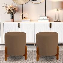 Kit 2 Puff Catânia em Veludo Marrom Base em Madeira