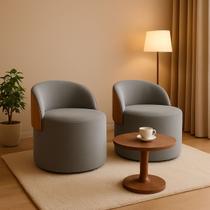 Kit 2 Puff Curvo Com Encosto Redondo Orgânico Sala Confortável Resistente Composé Suede material sintético