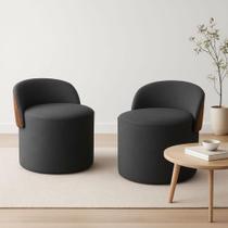 Kit 2 Puff Curvo Com Encosto Redondo Orgânico Sala Confortável Resistente Composé Suede material sintético Suede Cinza Chumbo