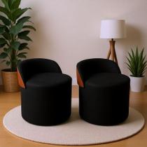 Kit 2 Puff Curvo Com Encosto Redondo Orgânico Sala Confortável Resistente Composé Suede material sintético Suede Preto Kit 2 Puff Curvo Com Encosto Redondo Orgânico Sala Confortável Resistente Composé Suede material sintético Suede Preto
