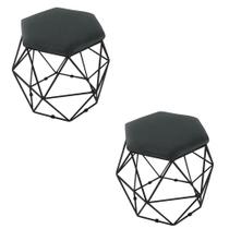 Kit 2 Puff Decorativo Aramado Cinza Graffite Suede Hexâgono Geométrico Kit 2 Puff Decorativo Aramado Cinza Graffite Suede Hexâgono Geométrico