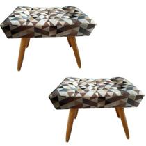 Kit 2 Puff Decorativo Banqueta Retangular Pés de Madeira Palito Triângulo Bege Kit 2 Puff Decorativo Banqueta Retangular Pés de Madeira Palito Triângulo Bege