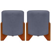 Kit 2 Puff Decorativo Confortável Para Sala Penteadeira Eloah Suede Cores Pé Castanho