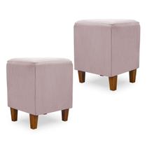 Kit 2 puff decorativo liz quadrado pés de madeira