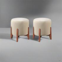 Kit 2 Puff Decorativo Para Sala Redondo Luxo Dallas Linho Marfim Kit 2 Puff Decorativo Para Sala Redondo Luxo Dallas Linho Marfim