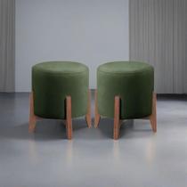 Kit 2 Puff Decorativo Para Sala Redondo Luxo Dallas Suede Verde