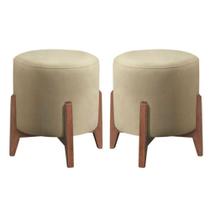 Kit 2 Puff Decorativo Para Sala Redondo Luxo Selena material sintético bege Kit 2 Puff Decorativo Para Sala Redondo Luxo Selena material sintético bege