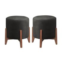 Kit 2 Puff Decorativo Para Sala Redondo Luxo Selena material sintético Cor:preto Kit 2 Puff Decorativo Para Sala Redondo Luxo Selena material sintético Cor:preto