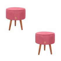 Kit 2 puff decorativo redondo banqueta pufe penteadeira camarim quarto closet pés palito