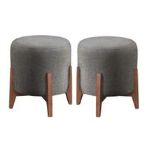 Kit 2 Puff Decorativo Redondo Luxo Dubai Veludo cinza Kit 2 Puff Decorativo Redondo Luxo Dubai Veludo cinza