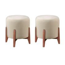 Kit 2 Puff Decorativo Redondo Luxo Roma Linho Marfim Kit 2 Puff Decorativo Redondo Luxo Roma Linho Marfim