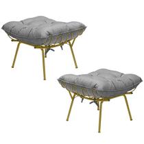 Kit 2 Puff Decorativo Sala de Estar Abel Pés Dourado Linho Cinza Claro G41 - Gran Belo