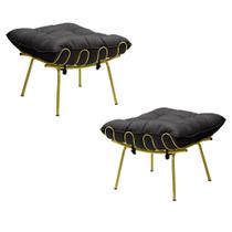 Kit 2 Puff Decorativo Sala de Estar Abel Pés Dourado Veludo Preto G41 - Gran Belo Kit 2 Puff Decorativo Sala de Estar Abel Pés Dourado Veludo Preto G41 - Gran Belo