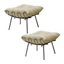 Kit 2 Puff Decorativo Sala de Estar Abel Pés Preto Veludo Bege G41 - Gran Belo