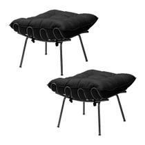 Kit 2 Puff Decorativo Sala de Estar Abel Pés Preto Veludo Preto G41 - Gran Belo Kit 2 Puff Decorativo Sala de Estar Abel Pés Preto Veludo Preto G41 - Gran Belo
