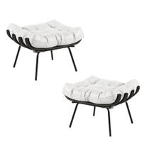 Kit 2 Puff Decorativo Sala de Estar Costela Base Preta Couro Branco G34 - Gran Belo Kit 2 Puff Decorativo Sala de Estar Costela Base Preta Couro Branco G34 - Gran Belo