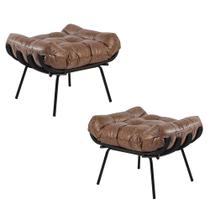 Kit 2 Puff Decorativo Sala de Estar Costela Base Preta Couro Mel G34 - Gran Belo Kit 2 Puff Decorativo Sala de Estar Costela Base Preta Couro Mel G34 - Gran Belo