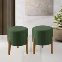 Kit 2 Puff Decorativo Thor 3 Pés Base em Madeira Maciça - Linho Verde